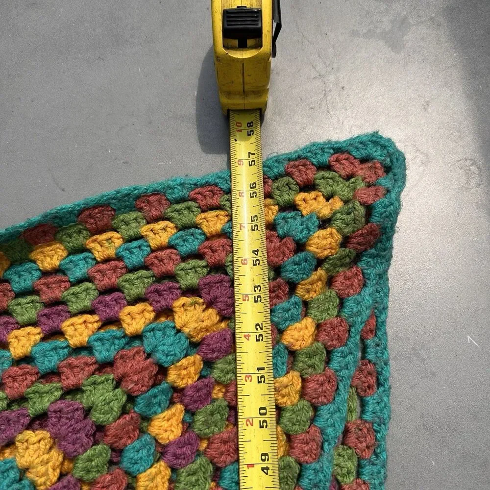Crocheted Granny Square Multicolor Sofa Throw Afghan 57x57 Vintage Cottagecore